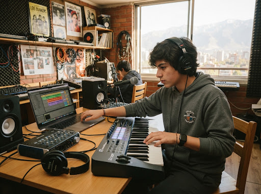 Estudiante componiendo música y sonido